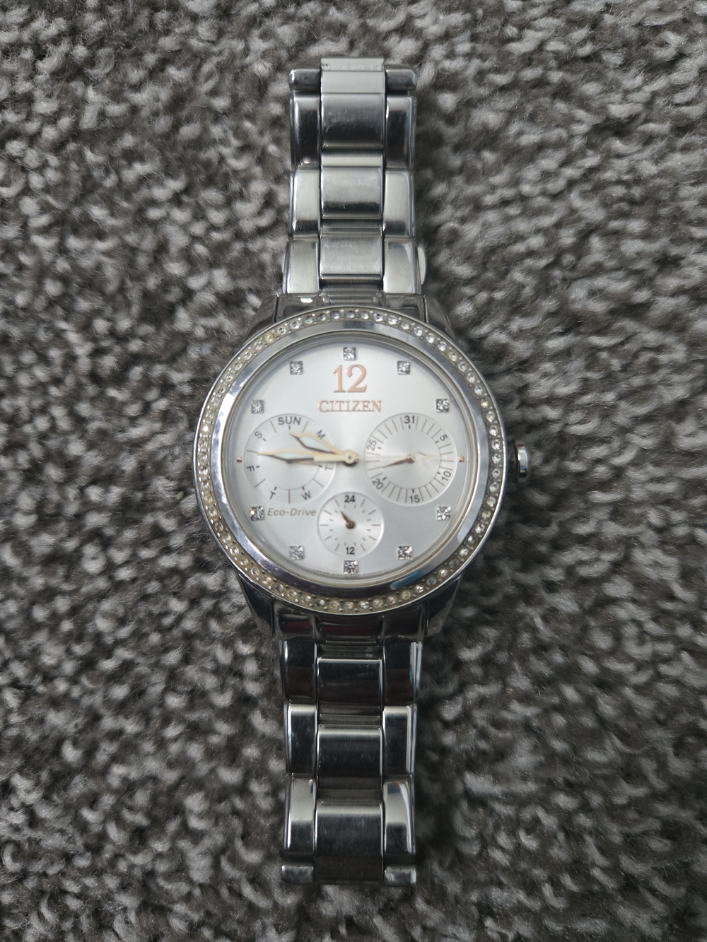 Citizen Women's Silver Crystal-Accented Eco-Drive Watch - White Dial